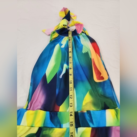 NWOT Backless Bold Vibrant Multicolor Maxi Dress, size Large - Picture 12 of 13